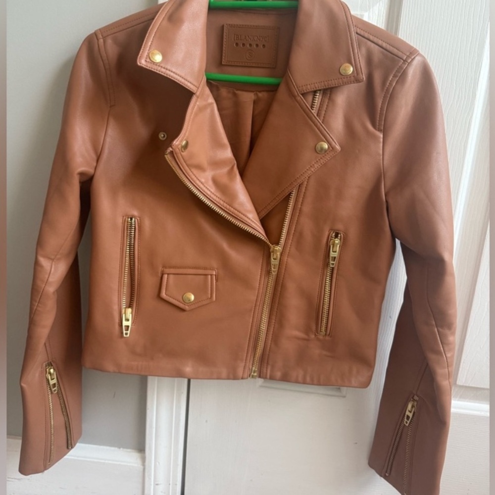 Women's Tan Faux Leather Moto Jacket - Picture 2 of 5